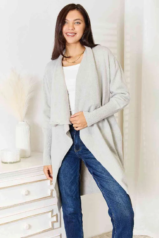 Darcie Double Take Open Front Duster Cardigan with Pockets Zippered Buttoned Snapped Darcie Double Take Open Front Duster Cardigan with Pockets Zippered Buttoned Snapped