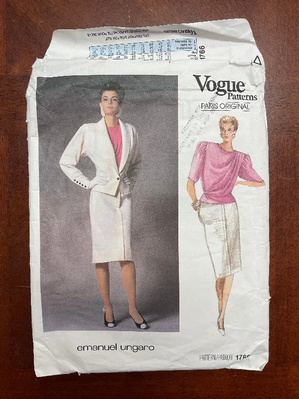 1986 Vogue 1766 Pattern - Jacket, Skirt, and Blouse FACTORY FOLDED A-Line Jacket Boat Neck Shawl Collar 1986 Vogue 1766 Pattern - Jacket, Skirt, and Blouse FACTORY FOLDED A-Line Jacket Boat Neck Shawl Collar