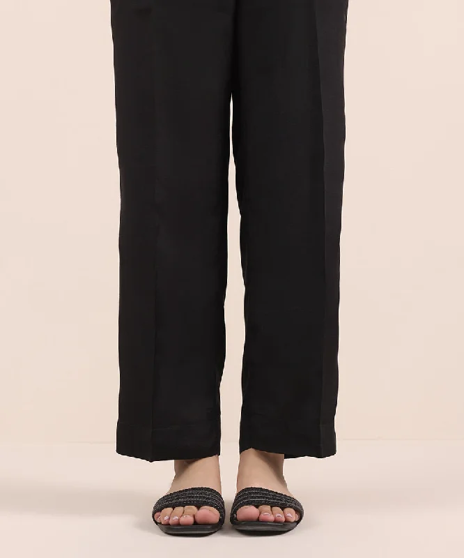 Raw Silk Straight Pants High-Waist Trousers
