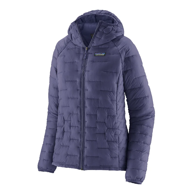 Women's Micro Puff Hooded Jacket Front Pockets Side Pockets Patch Pockets