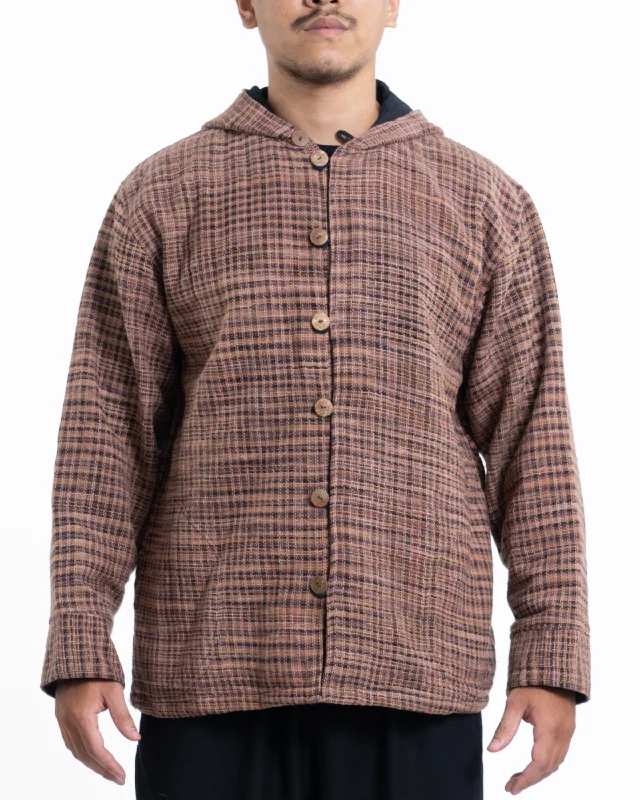 Unisex Light Hooded Button Hand-Woven Cotton Jacket in Brick Satin Fabric Silk Fabric Chiffon Fabric Unisex Light Hooded Button Hand-Woven Cotton Jacket in Brick Satin Fabric Silk Fabric Chiffon Fabric