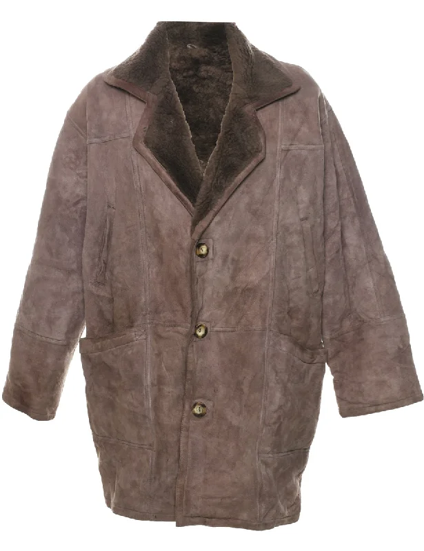 Light Brown Shearling Suede Jacket - XL Satin Fabric Silk Fabric Chiffon Fabric