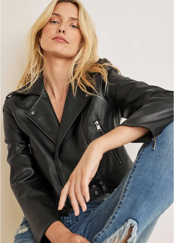 Faux-Leather Moto Jacket - Black Quilted Jacket Puffer Jacket Insulated Jacket