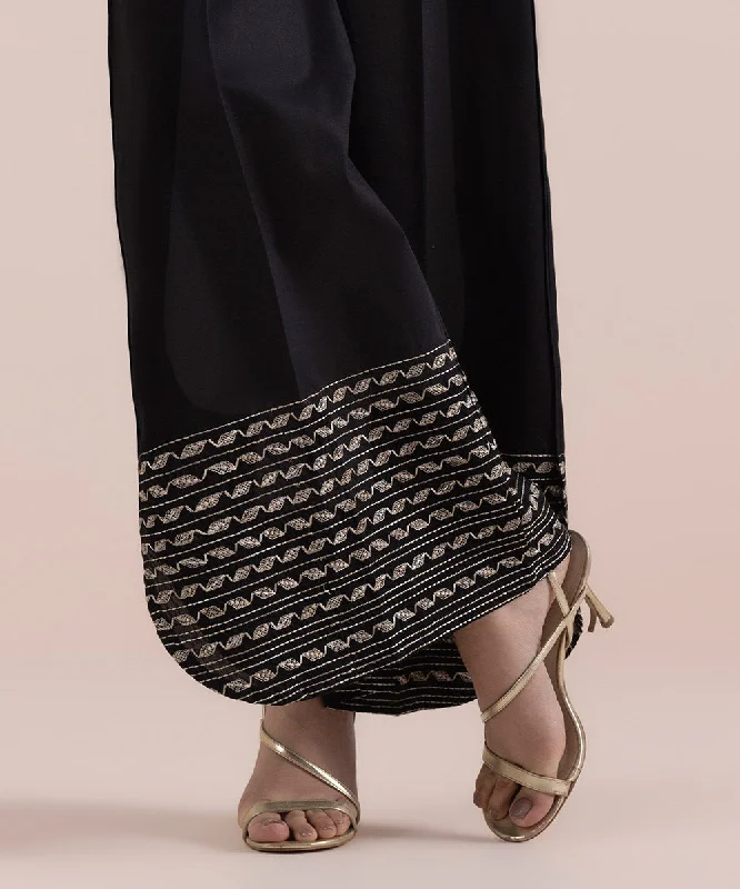 Embroidered Cambric Flared Pants Warm Wool Trousers