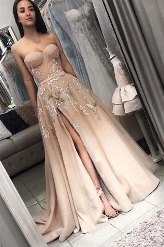 A Line Sweetheart Prom with Side Slit Long Appliques Party Dresses Tunics Evening elegant A Line Sweetheart Prom with Side Slit Long Appliques Party Dresses Tunics Evening elegant