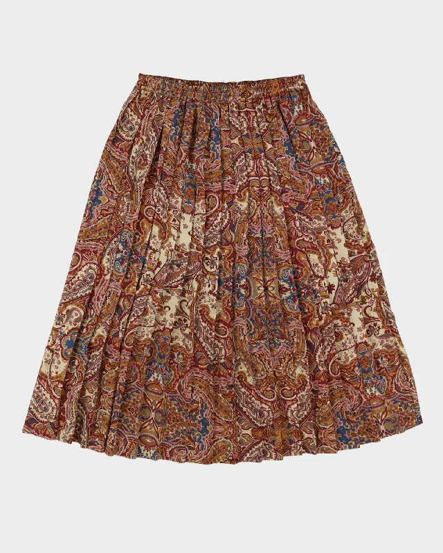 Burgundy Patterned Pleated Midi Skirt - S chiffon skirt airy