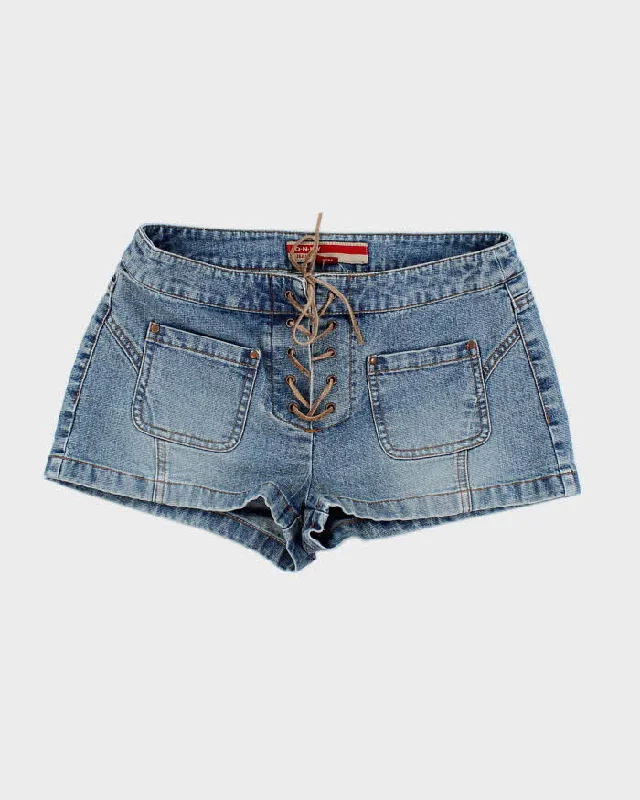 Y2k 00s Lace-Up Denim Hot Pant Shorts - S Cozy Fitted Pants