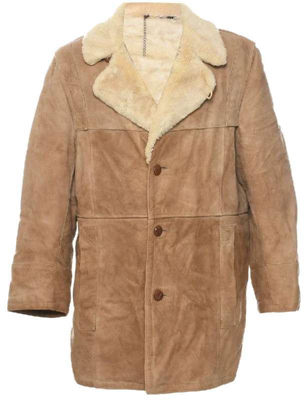 London Fog Shearling Suede Jacket - L Notch Collar Peter Pan Collar Cowl Neck