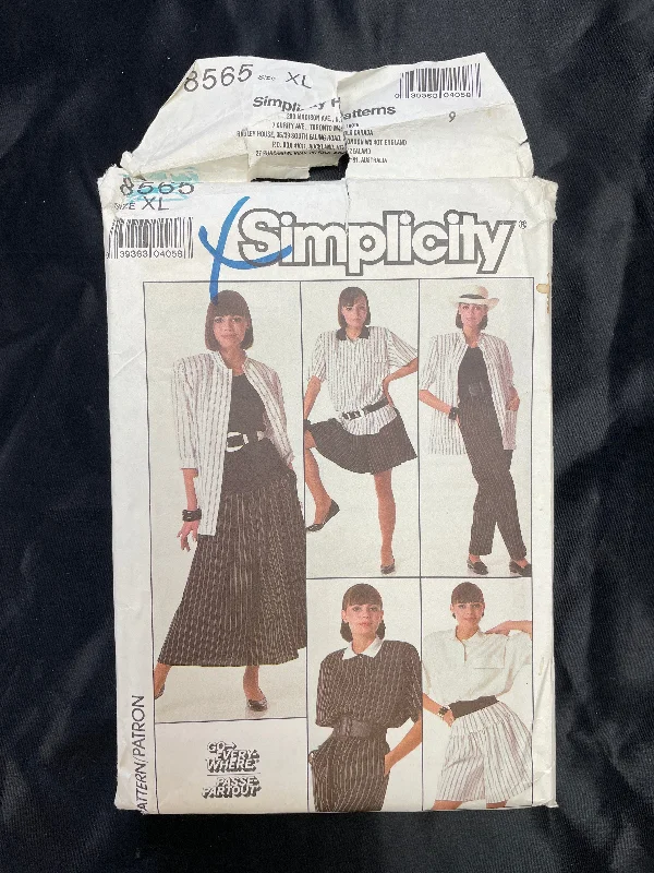 1988 Simplicity 8565 Pattern - Jacket, Blouse, Pants, Shorts and Skirt FACTORY FOLDED Boat Neck Shawl Collar Notched Collar