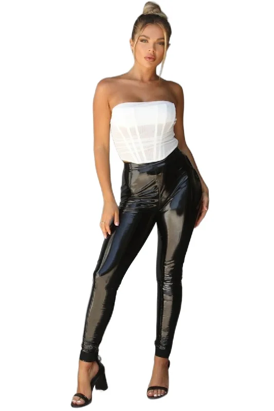TIC TOC - Vinyl Pants - High Waist Skinny Classic Straight Pants