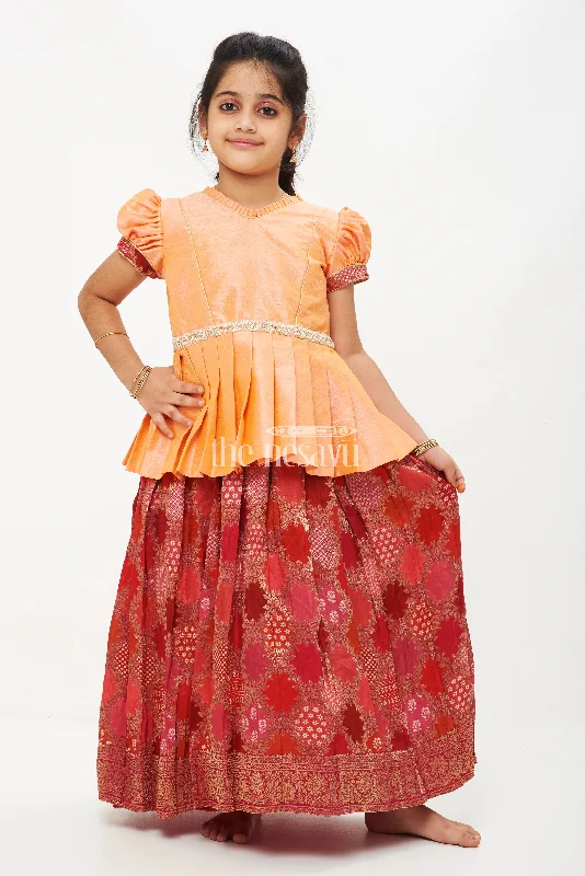 Peach and Pink Viscose Silk Peplum Top with Placement Print Skirt for Girls cashmere skirt soft