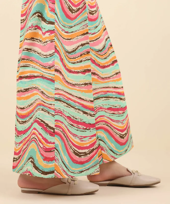 Printed Cotton Viscose Flared Pants Cozy Full-Length Pants