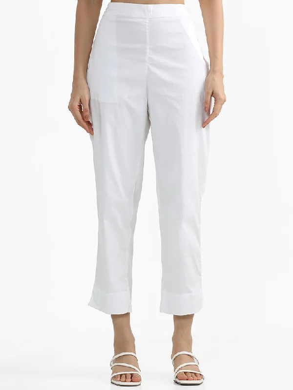 Utsa White Poplin Pants Classic Pleated Pants