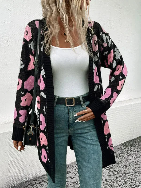 Blue Zone Planet | Long Sleeve Contrast Color Floral Knitted Sweater Cardigan Hooded Cardigan Collared Cardigan Shawl Collar Blue Zone Planet | Long Sleeve Contrast Color Floral Knitted Sweater Cardigan Hooded Cardigan Collared Cardigan Shawl Collar