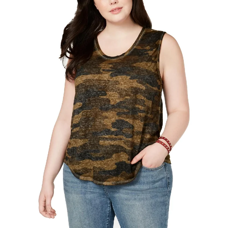 Lucky Brand Womens Plus Camouflage Sheer Muscle Tank athletic tank top