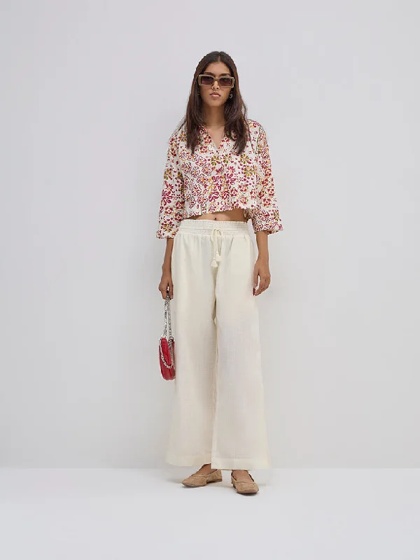 Bombay Paisley Ivory High-Rise Cotton Pants Comfy Athletic Pants