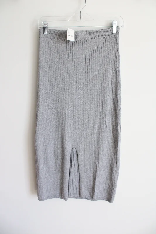 NEW Free People Light Gray Ribbed Midi Skirt | M floral skirt print
