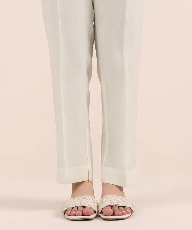 Raw Silk Straight Pants Classic Straight-Leg Pants