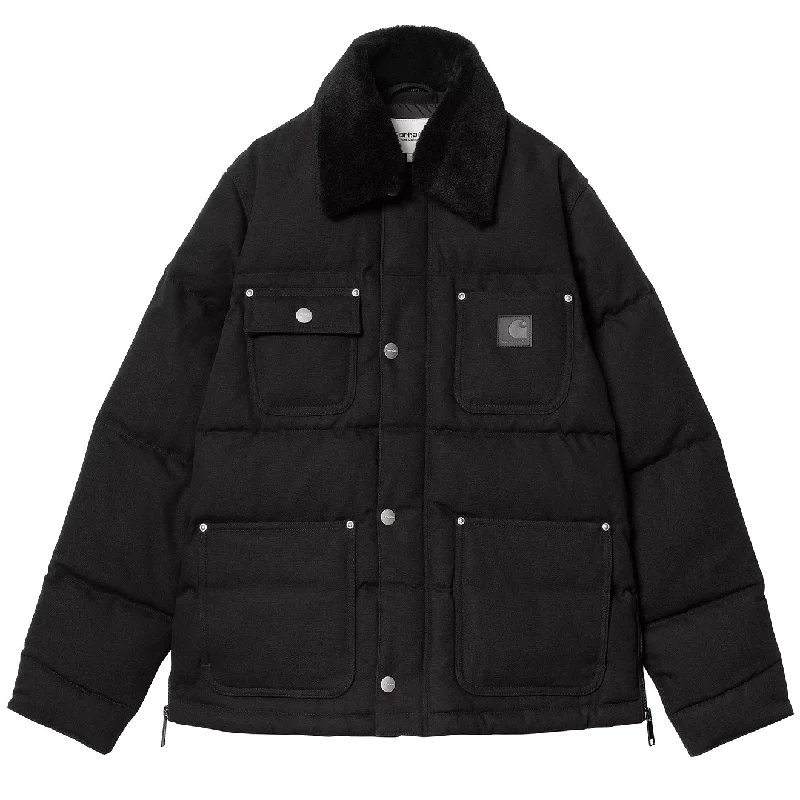 Carhartt WIP Womens Rayley Jacket Black Zippered Front Buttoned Front Snap Front