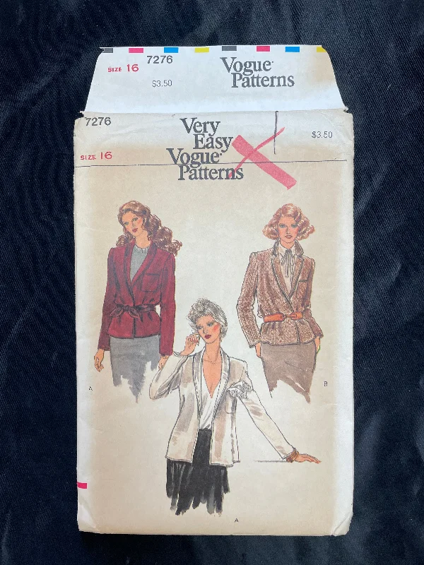 1980's Vogue 7276 Pattern - Jacket V-Neck Jacket Boat Neck Jacket Square Neck Jacket 1980's Vogue 7276 Pattern - Jacket V-Neck Jacket Boat Neck Jacket Square Neck Jacket