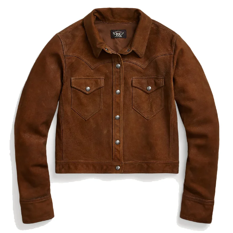 RRL by Ralph Lauren Womens Sheepskin Jacket Medium Brown Jersey Jacket Tulle Jacket Batik Jacket
