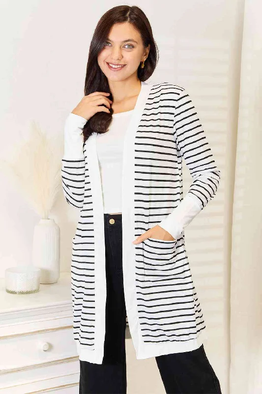 Tula Double Take Striped Open Front Longline Cardigan Neon metallic Matte