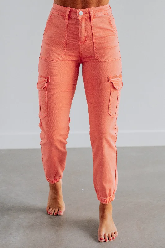 Jadia Risen Cargo Pants - Salmon Elegant High-Waist Pants