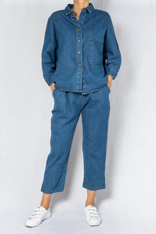 Denim Co-ord Long Sleeve Top and Pants Set Comfortable Denim Pants