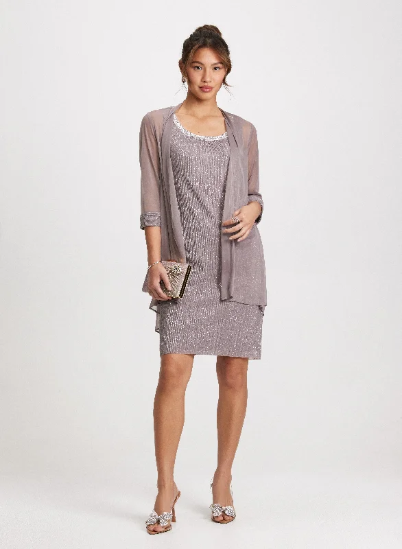 Shimmering Dress & Mesh Jacket Set Cotton Fabric Linen Fabric Terry Fabric