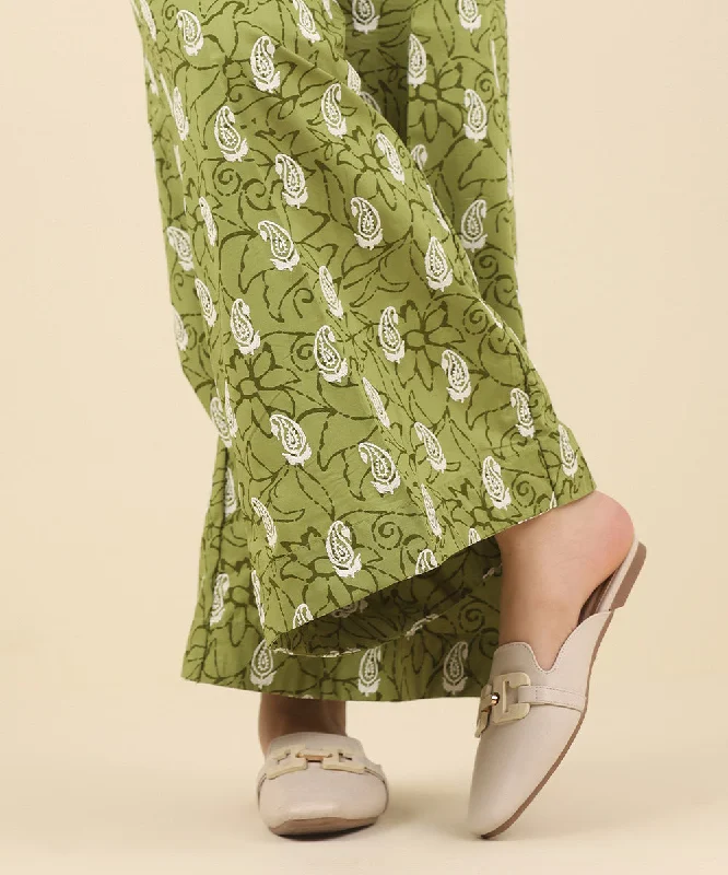Printed Cambric Flared Pants High-Waist Trousers