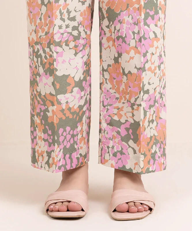 Printed Cambric Straight Pants Chic Black Leggings