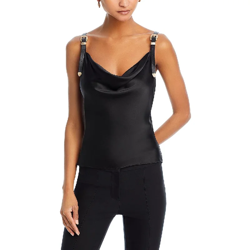 L'Agence Womens Silk Faux Leather Tank Top strapless tank top
