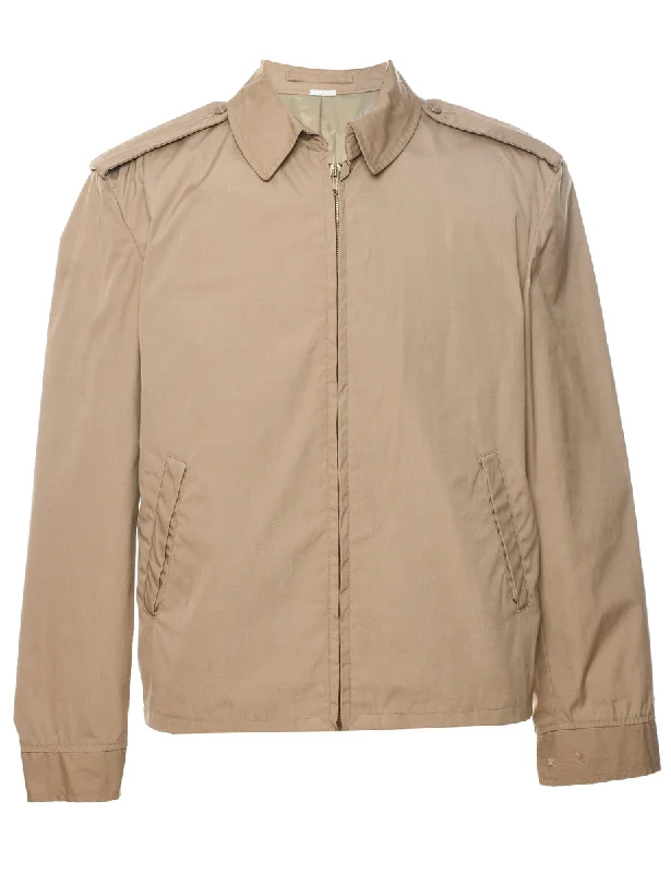 Light Brown Tailored Zip-Front Jacket  - M Rayon Fabric Velvet Fabric Corduroy Fabric