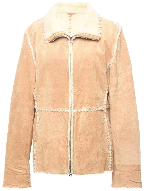 Light Brown Faux Shearling Suede Jacket - XL Ribbed Jacket Pleated Jacket Ruffled Jacket Light Brown Faux Shearling Suede Jacket - XL Ribbed Jacket Pleated Jacket Ruffled Jacket