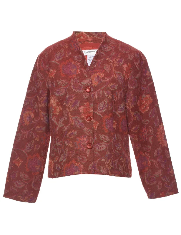 Leafy Print Tapestry Jacket - M Fleece Fabric Down Fabric Feather Fabric