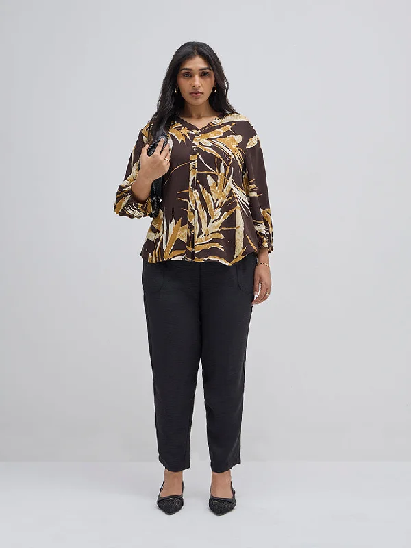 Gia Black Textured High-Rise Pants Classic Flared Pants