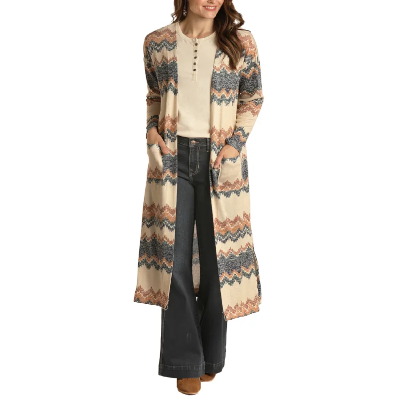 White Label by Panhandle Ladies Chevron Printed Sweater Duster Cardigan WLWT34R0GB Fitted Loose Oversized White Label by Panhandle Ladies Chevron Printed Sweater Duster Cardigan WLWT34R0GB Fitted Loose Oversized