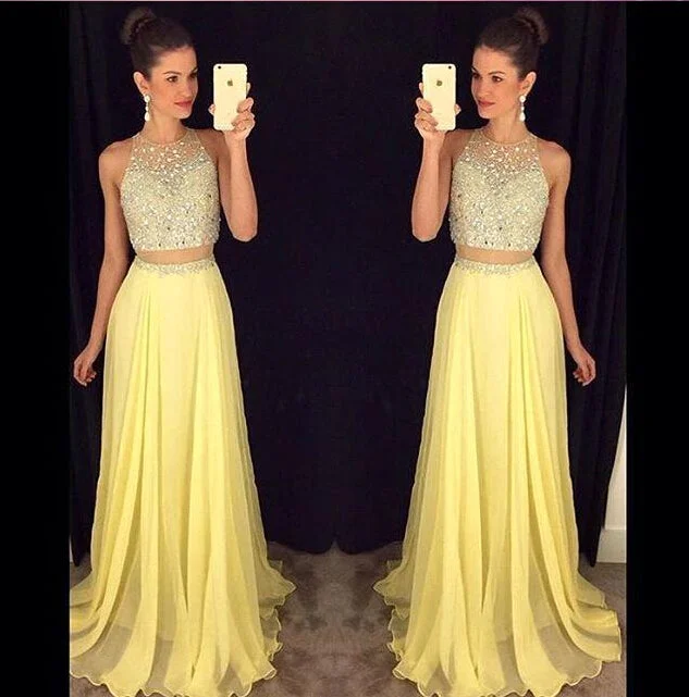 Two Pieces Yellow Prom Dress, Prom Dresses, Evening Gown, Graduation School Party Dress, Winter Formal Dress Tunics Leisure comfortable Two Pieces Yellow Prom Dress, Prom Dresses, Evening Gown, Graduation School Party Dress, Winter Formal Dress Tunics Leisure comfortable