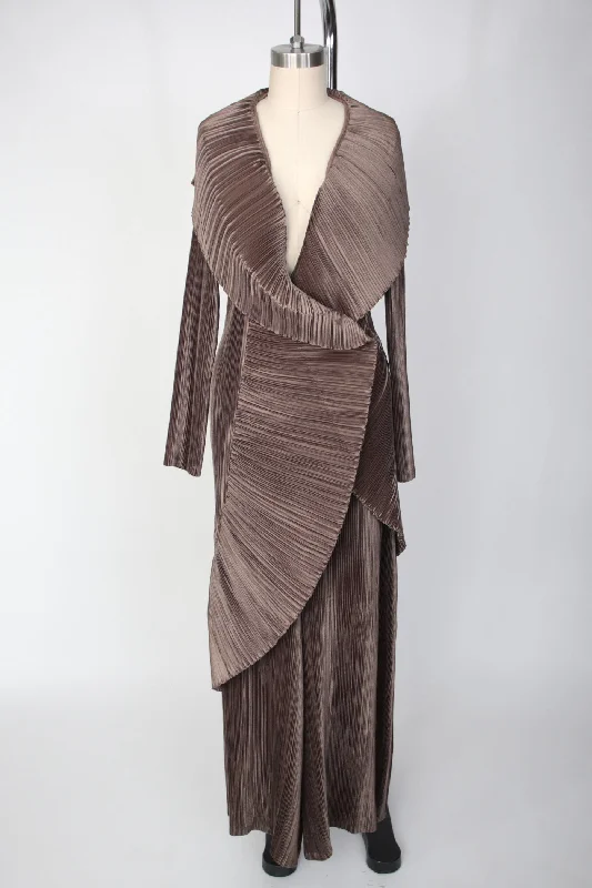 Mashiah Plissé Jacket & Pant Set* Boat Neck Shawl Collar Notched Collar