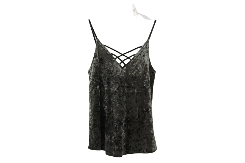 American Eagle Outfitters Green Velour Strappy Tank | XXS one shoulder tank