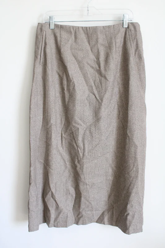 Harve Benard Tan White Herringbone Wool Skirt | 16 cashmere skirt fine