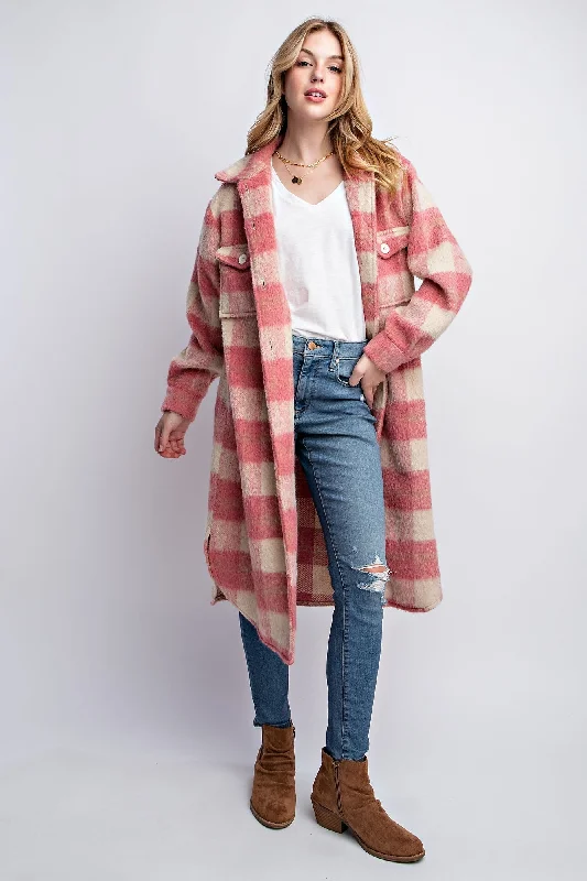 Pop of Pink Oversized Plaid Jacket Rayon Jacket Velvet Jacket Corduroy Jacket