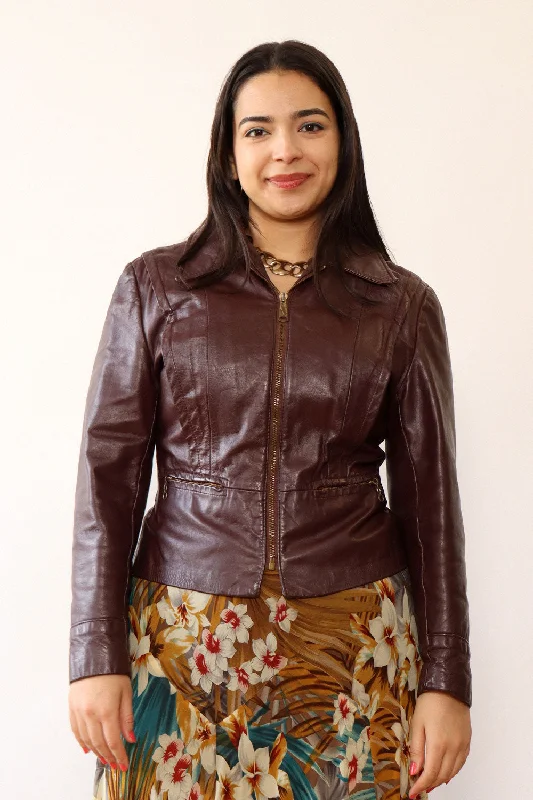 Deep Purple Leather Zip Jacket M Cotton Fabric Linen Fabric Terry Fabric