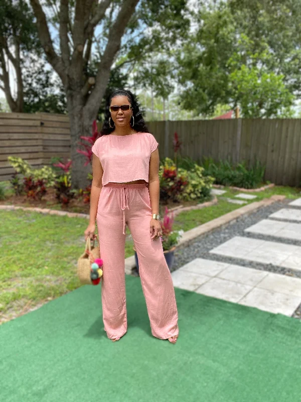 Linen Pants Set Stylish Slim Trousers