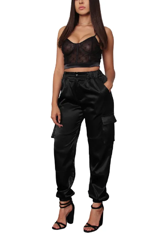 TIC TOC - Stretch Satin Cargo Pants Casual Yoga Pants