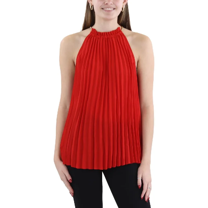 DKNY Womens Halter Shutter Pleat Tank Top metallic tank top