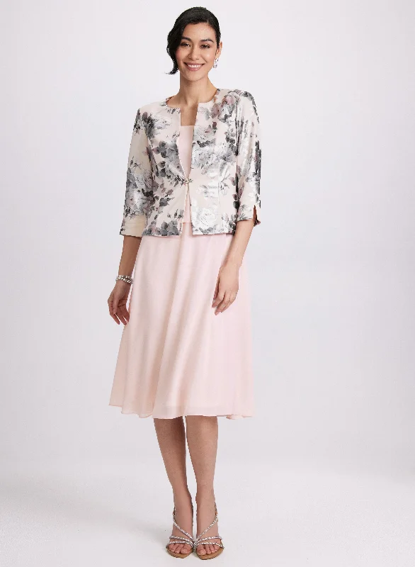 Floral Jacket, Top & Skirt Set Cardigan Sweater Pullover