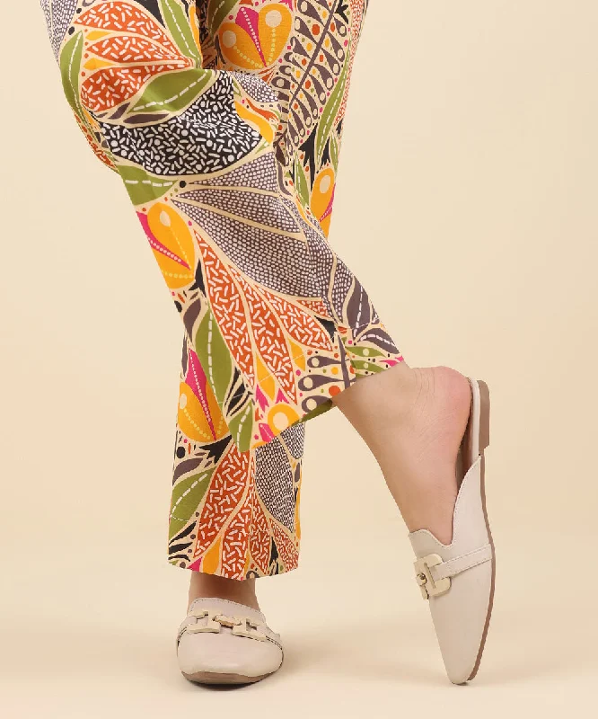 Printed Cotton Viscose Pants Classic Bootcut Trousers
