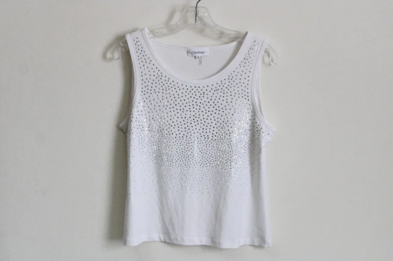 Calvin Klein White Studded Tank | M cropped tank top
