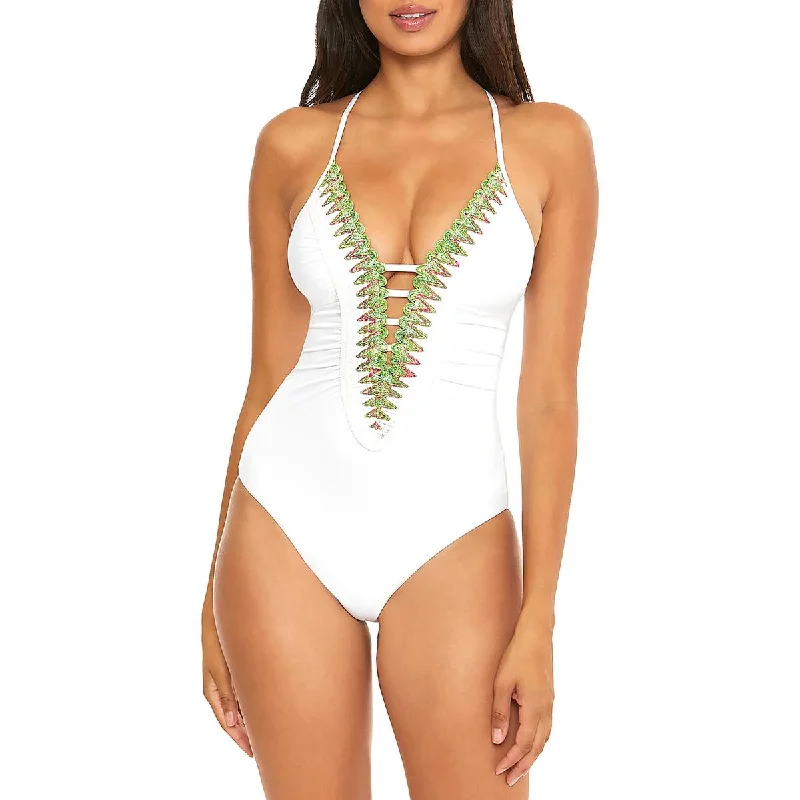 Becca by Rebecca Virtue Womens Layla Beachwear Nylon One-Piece Swimsuit Stylish Cover-Up Set Becca by Rebecca Virtue Womens Layla Beachwear Nylon One-Piece Swimsuit Stylish Cover-Up Set